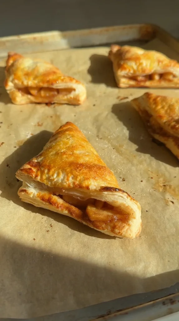Freshly baked apple turnovers with a golden crust and apple filling