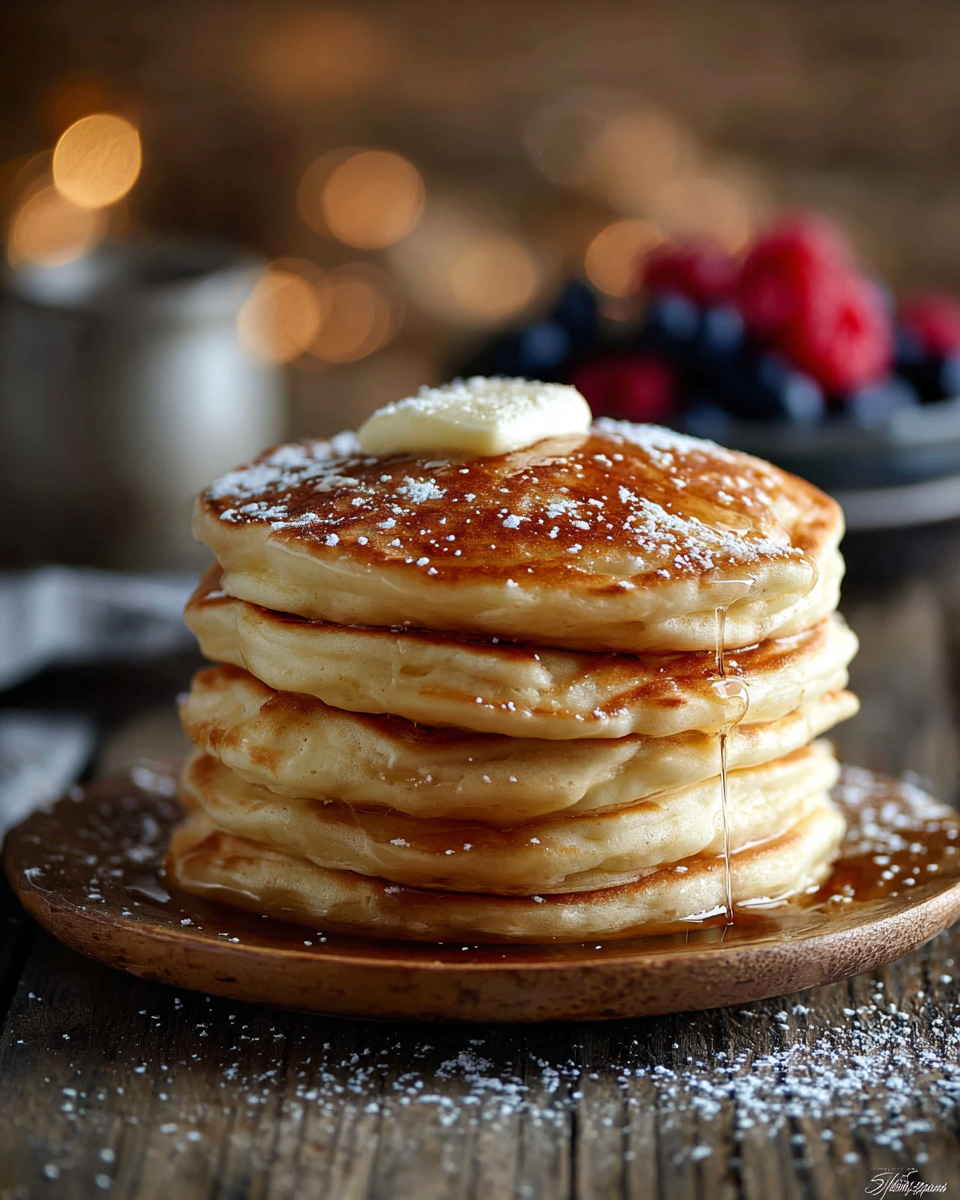 Fluffy cottage cheese pancakes served with fresh berries and maple syrup