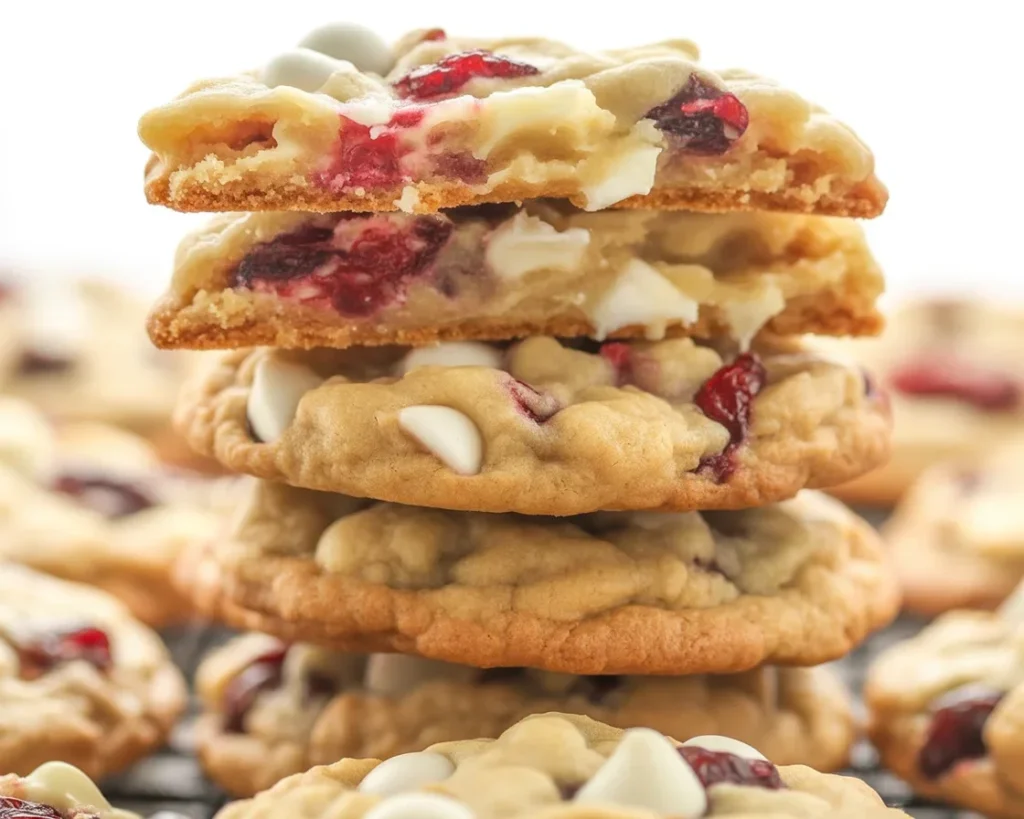 Soft and chewy white chocolate cranberry cookies with chips and dried cranberries