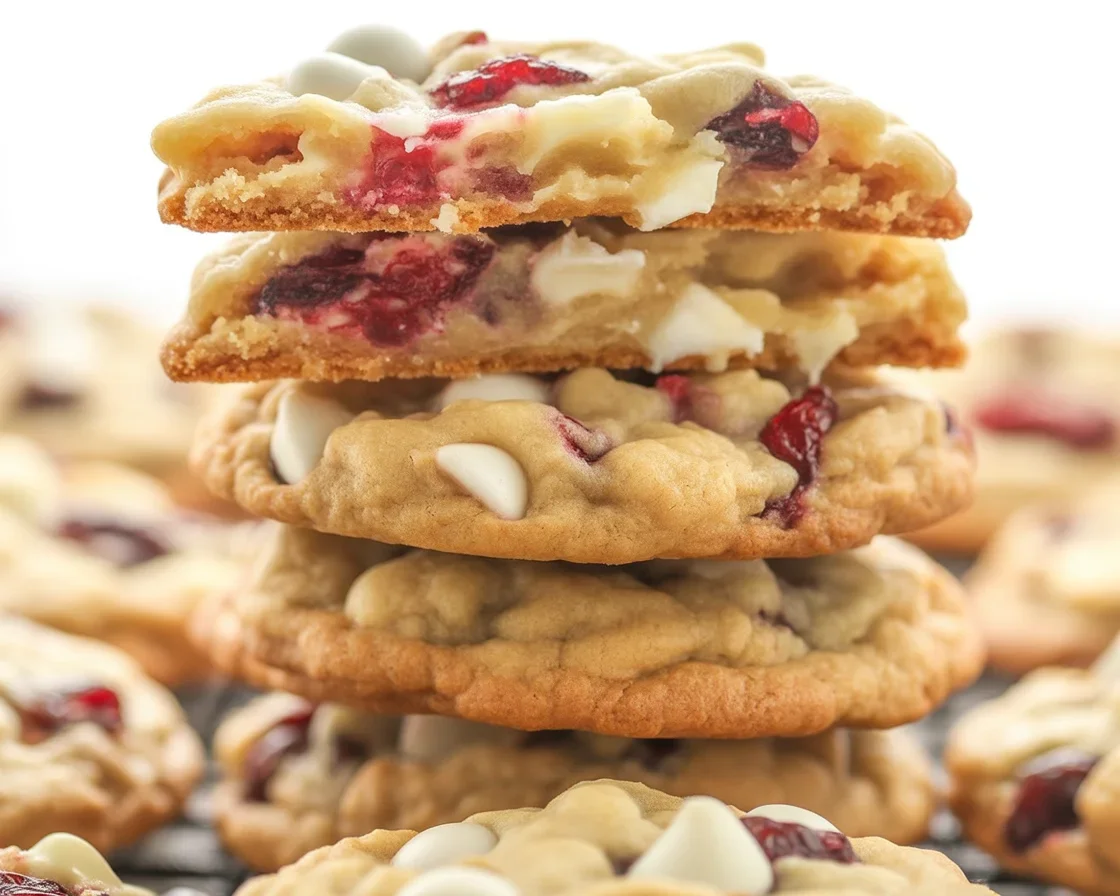 Soft and chewy white chocolate cranberry cookies with chips and dried cranberries