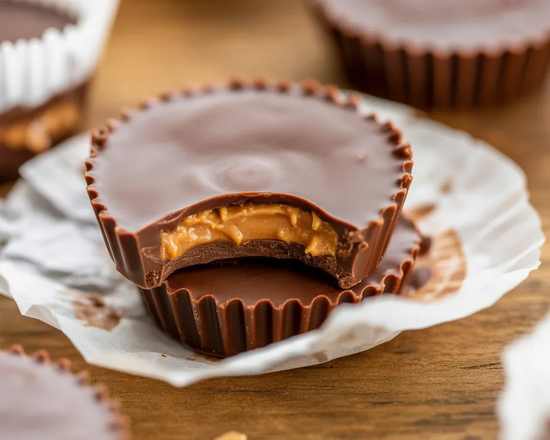 Homemade Peanut Butter Cups with smooth peanut butter and rich chocolate coating.