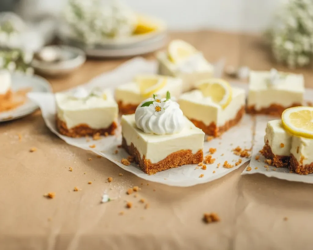 No-Bake White Chocolate Lemon Cardamom Slices topped with lemon zest.
