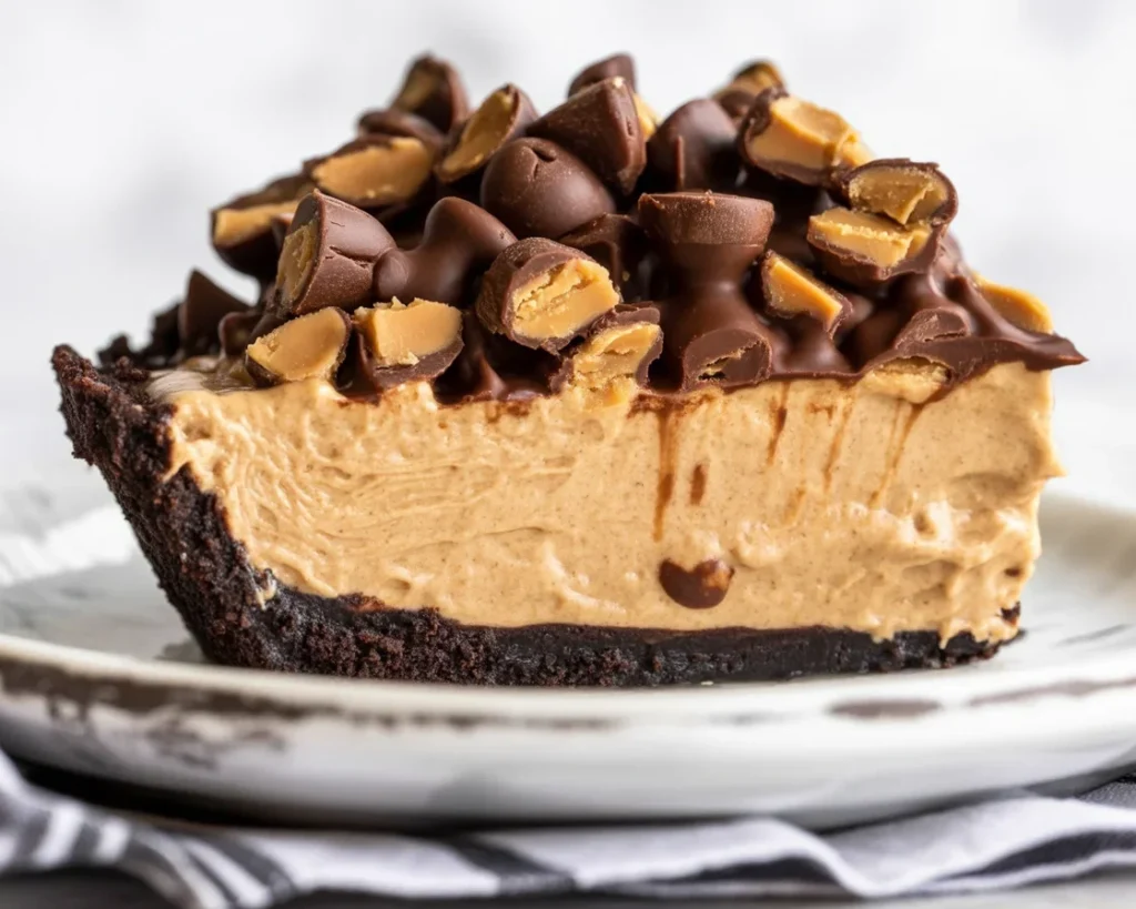 Delicious no-bake Peanut Butter Pie with creamy filling and Oreo crust