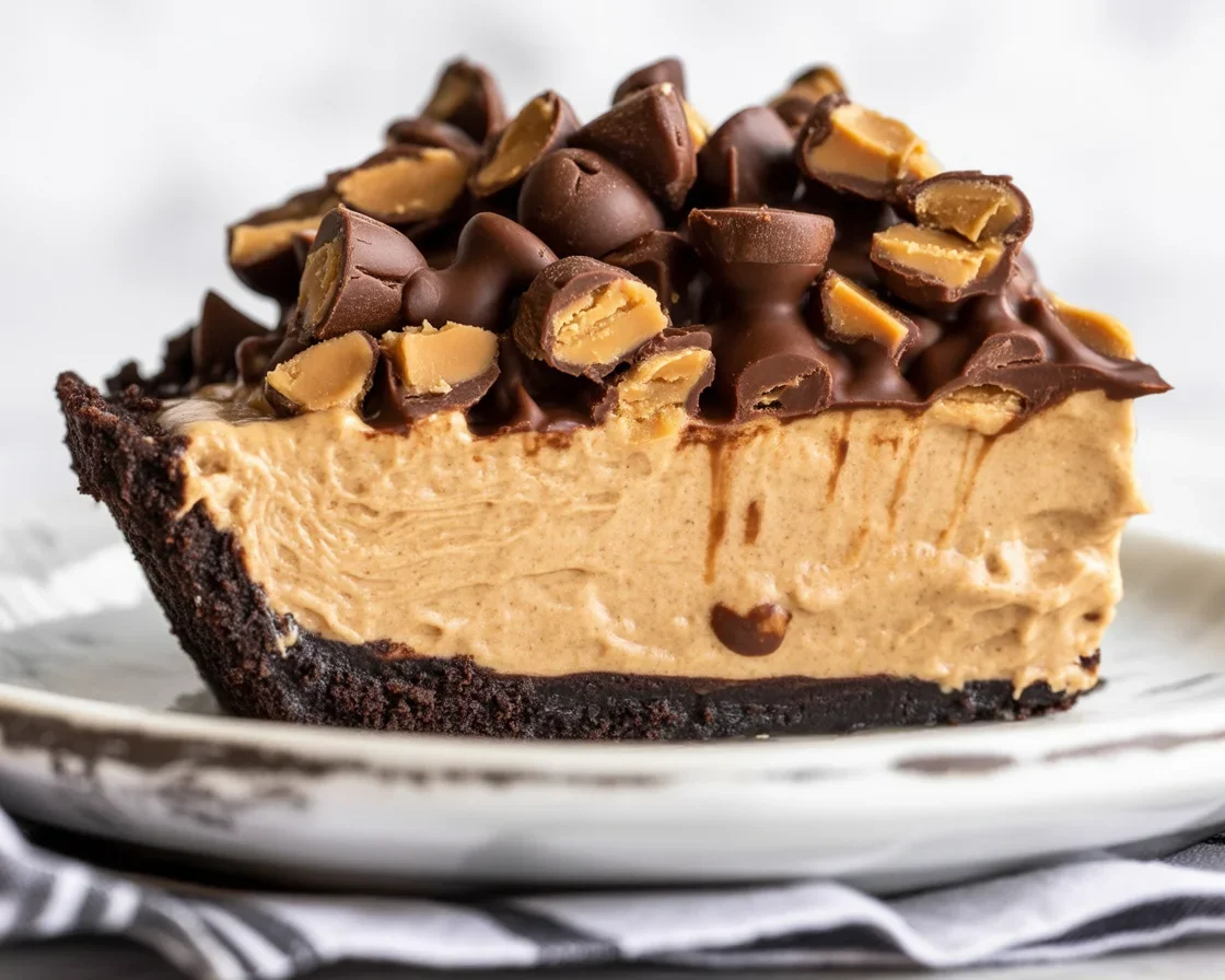 Delicious no-bake Peanut Butter Pie with creamy filling and Oreo crust