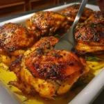 Lemon Paprika Roast Chicken Thighs ready to serve on a plate