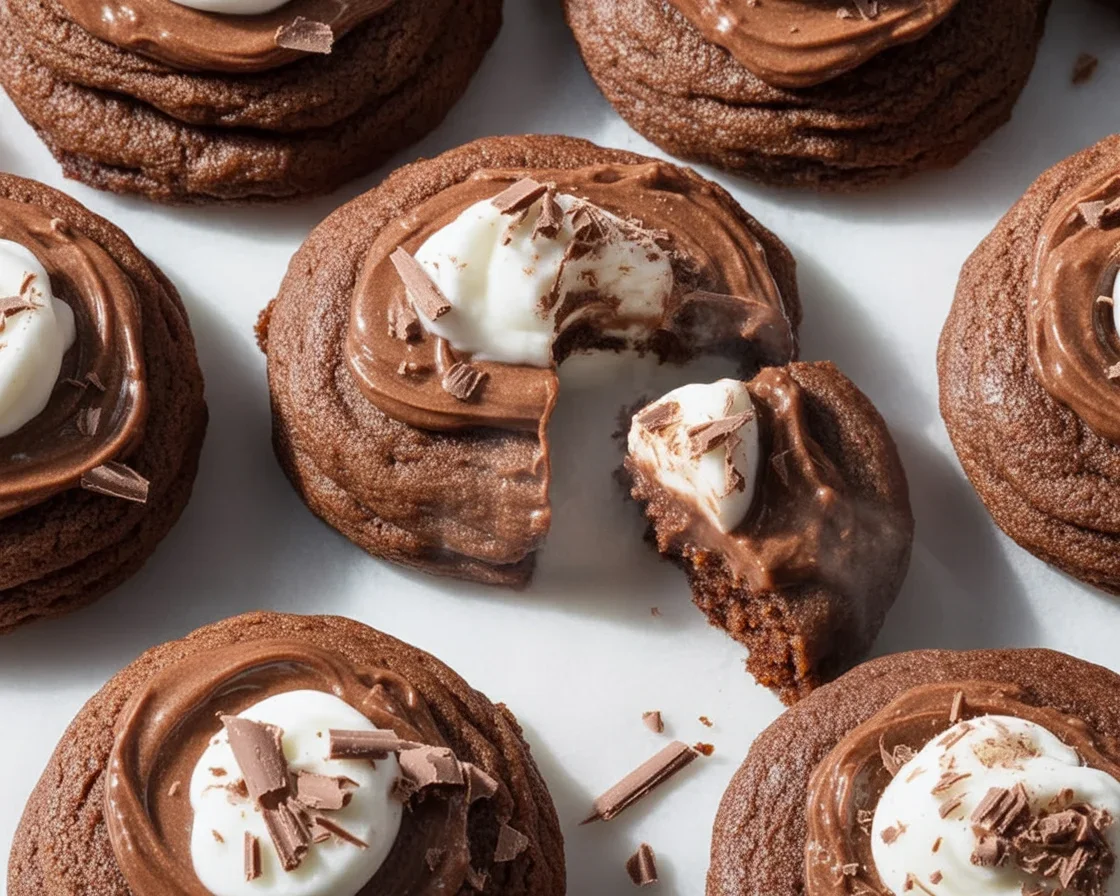 Indulge in delicious Chocolate Pie Cookies with soft chocolate base and creamy topping.