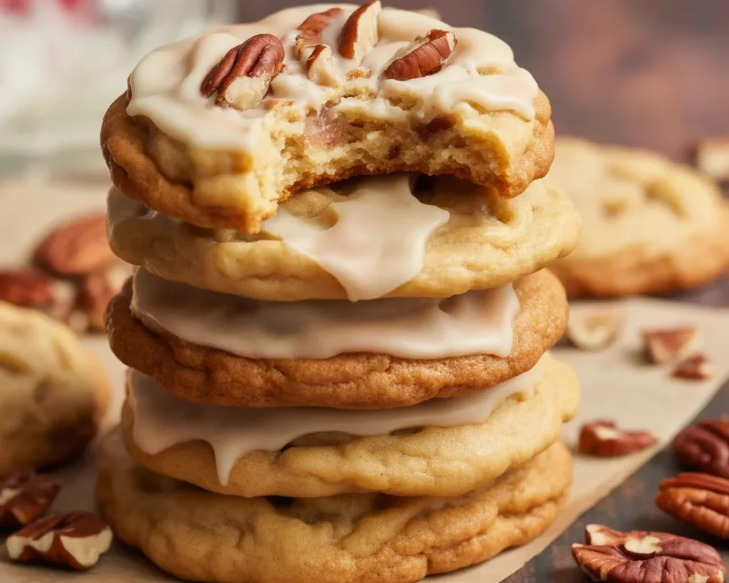Delicious Soft Maple Cookies topped with rich Brown Butter Icing, perfect for autumn.