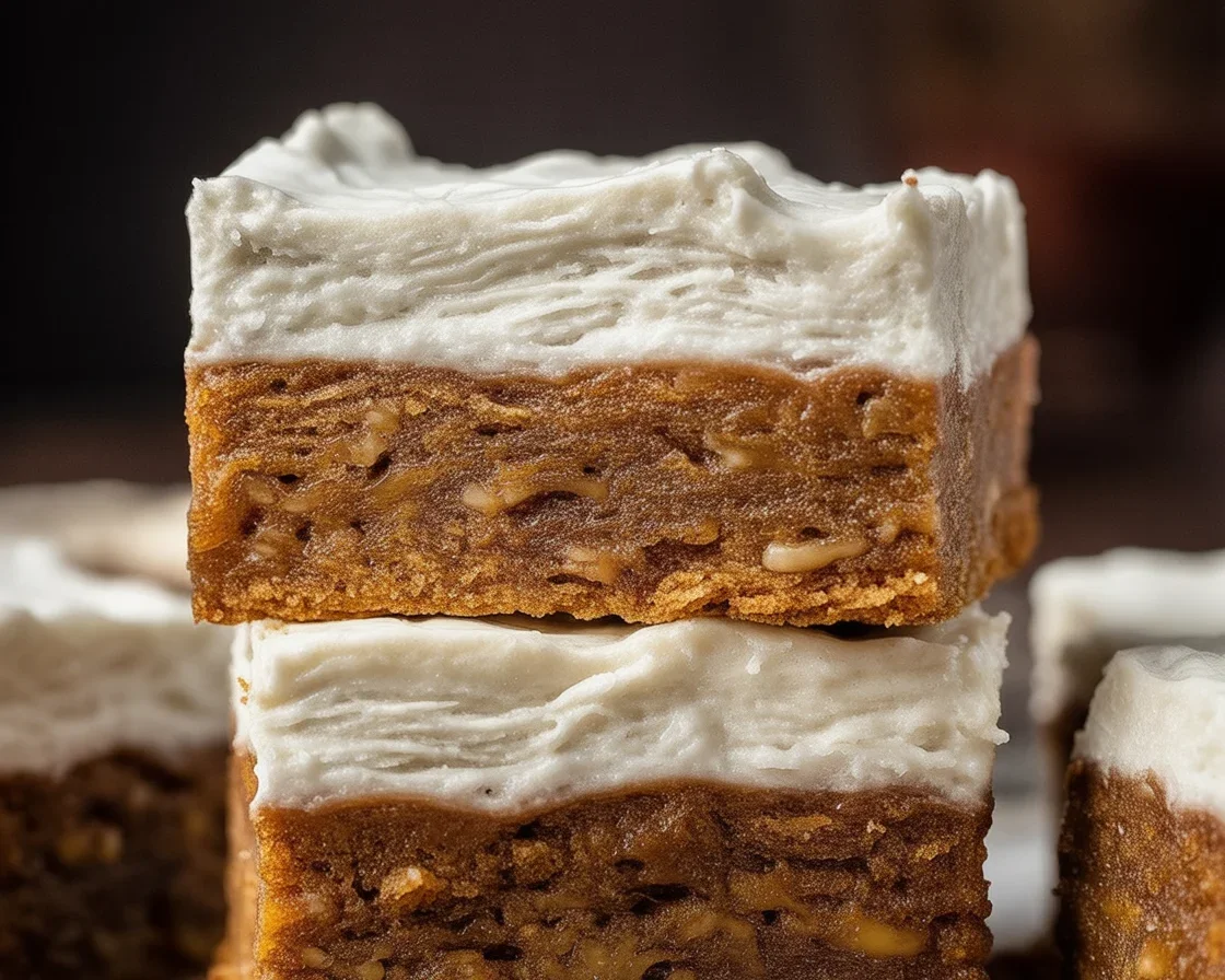 Frosted Gingerbread Brownies topped with creamy frosting, a festive holiday dessert.