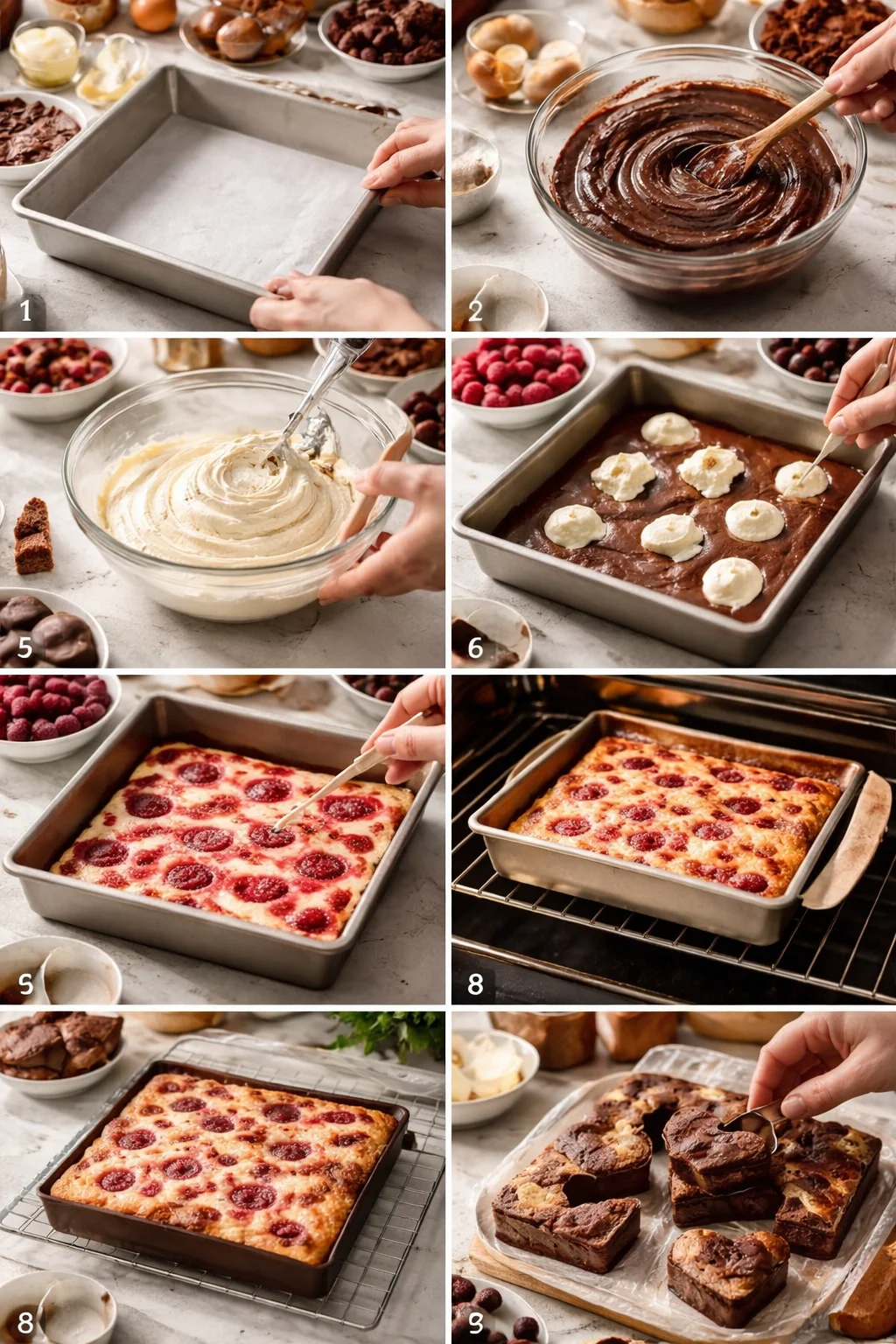 Delicious Heart Shaped Brownies with Raspberry Swirl & Cheesecake