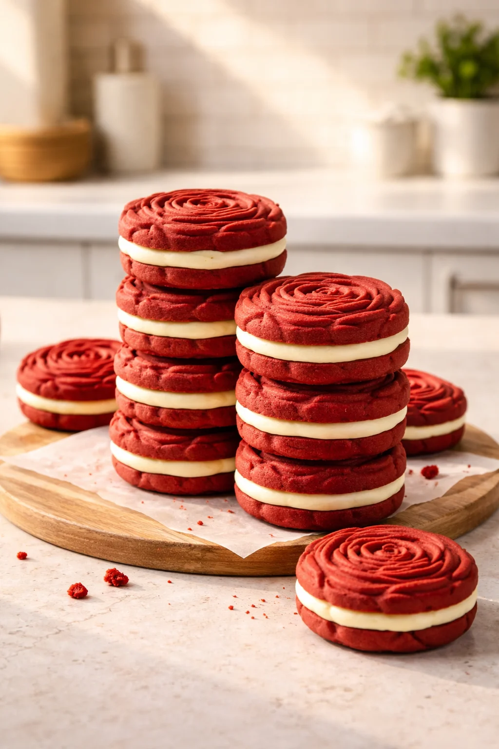 Red Velvet Rose Sandwich Cookies