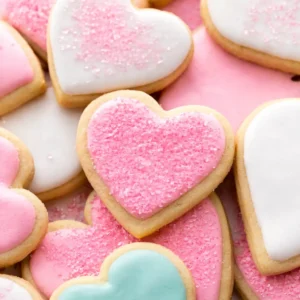 Freshly baked soft and chewy sugar cookies with colorful icing decorations.