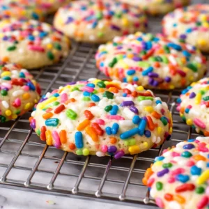 Soft and chewy Confetti Cookies filled with colorful sprinkles for a festive treat.