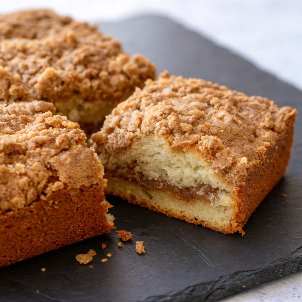 Gluten Free Cinnamon Coffee Cake with a crunchy cinnamon streusel topping.