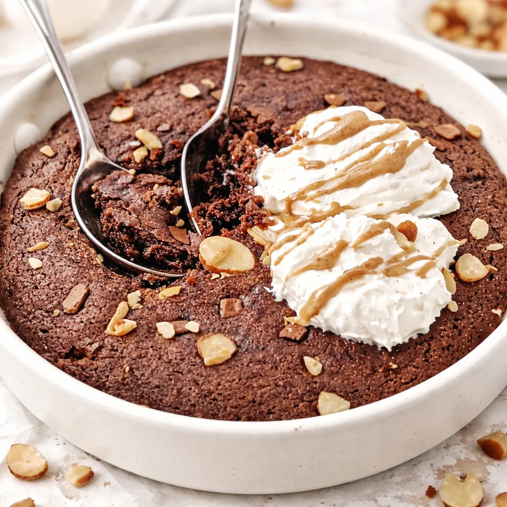 Delicious high protein brownie skillet warm and served with a scoop of ice cream.