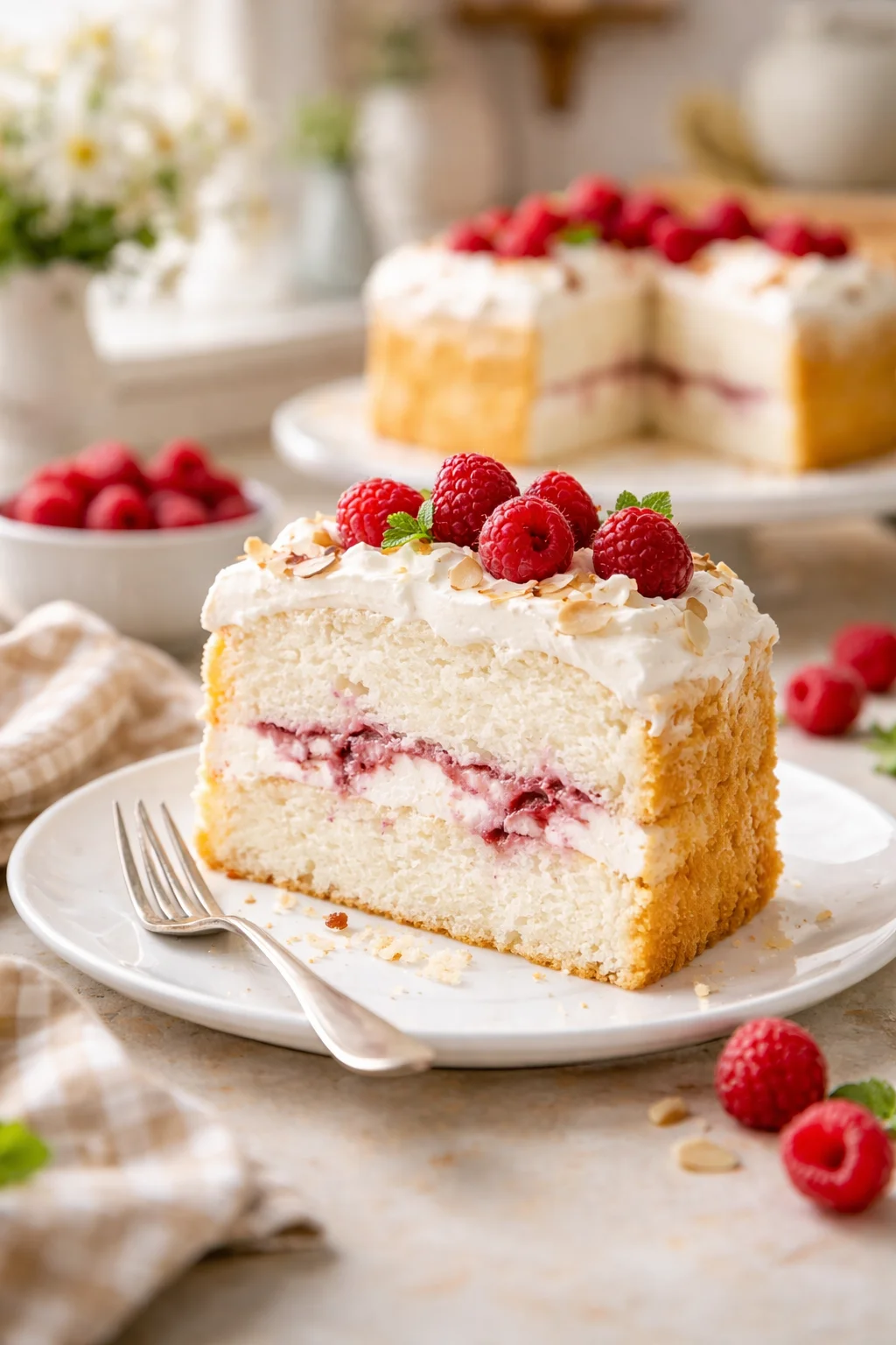 Delicious Homemade Raspberry and Cream Angel Food Cake Delight