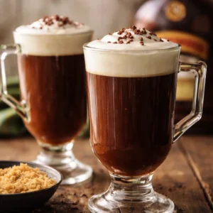 A warm cup of Classic Baileys Irish Coffee topped with whipped cream.