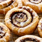 Delicious Mochi Cinnamon Rolls topped with cinnamon sugar glaze.