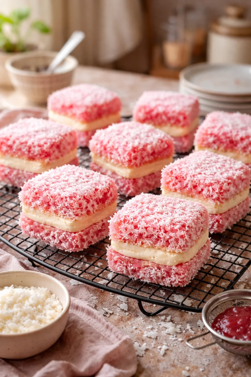 Vintage Australian Pink Jelly Coconut Cakes