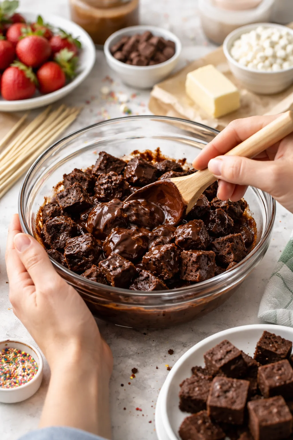 strawberry brownie kabobs