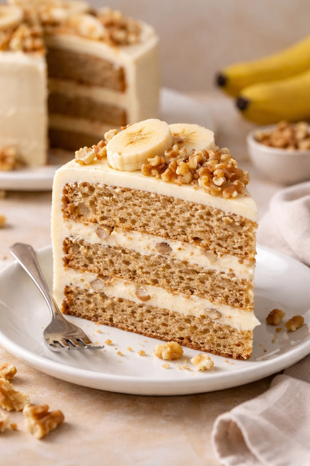Heavenly Banana Walnut Cream Cake