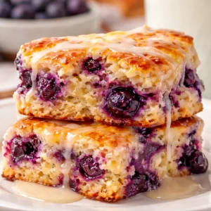 Flaky Blueberry Biscuits with Lemon Glaze served on a plate