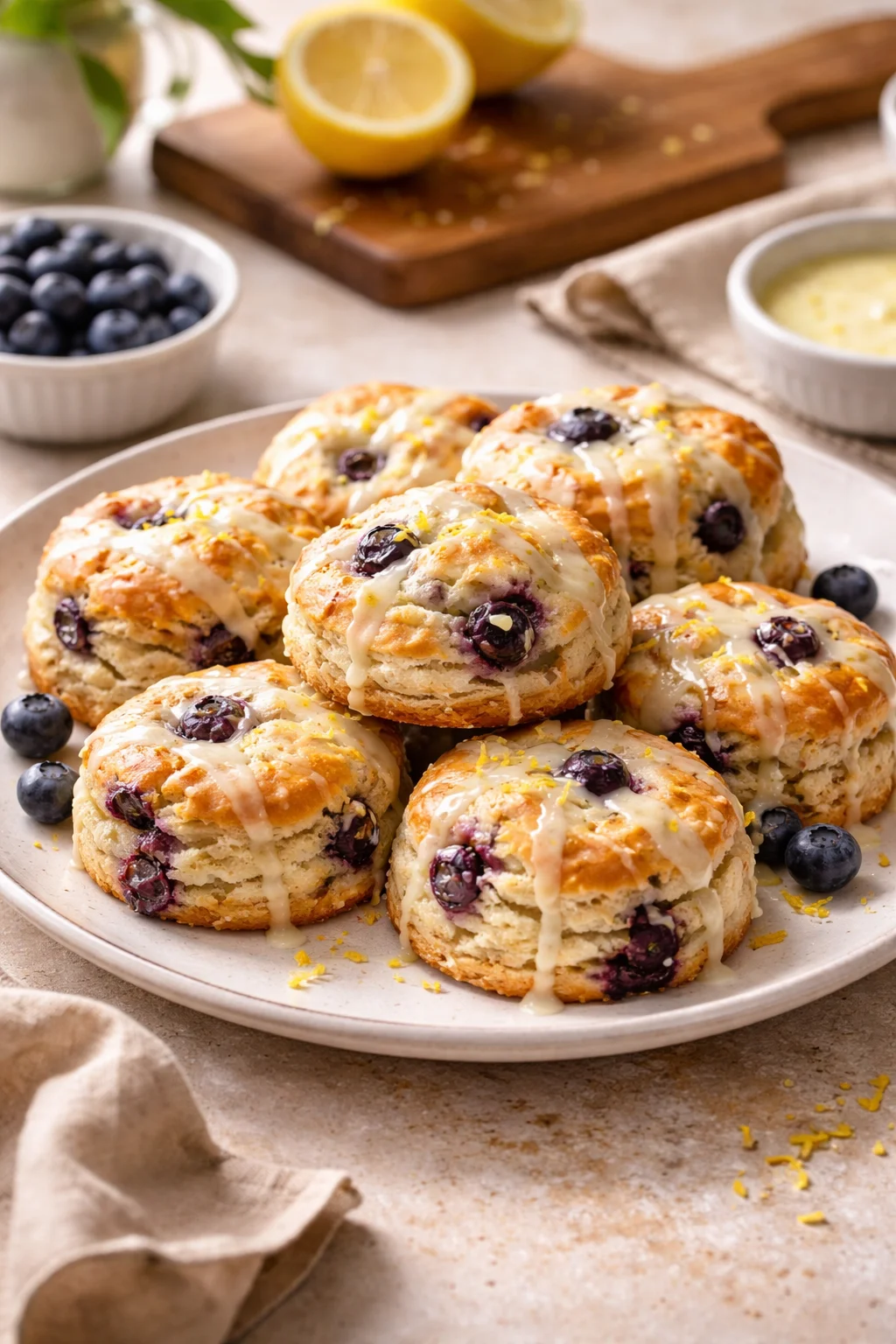 Flaky Blueberry Biscuits with Zesty Lemon Glaze to Brighten Your Day