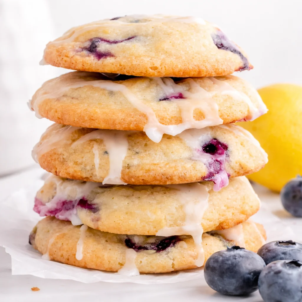 Soft and chewy lemon blueberry cookies with fresh blueberries and a lemon glaze.