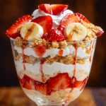 Creamy Strawberry Crunch Banana Pudding with fresh fruit and crunchy topping