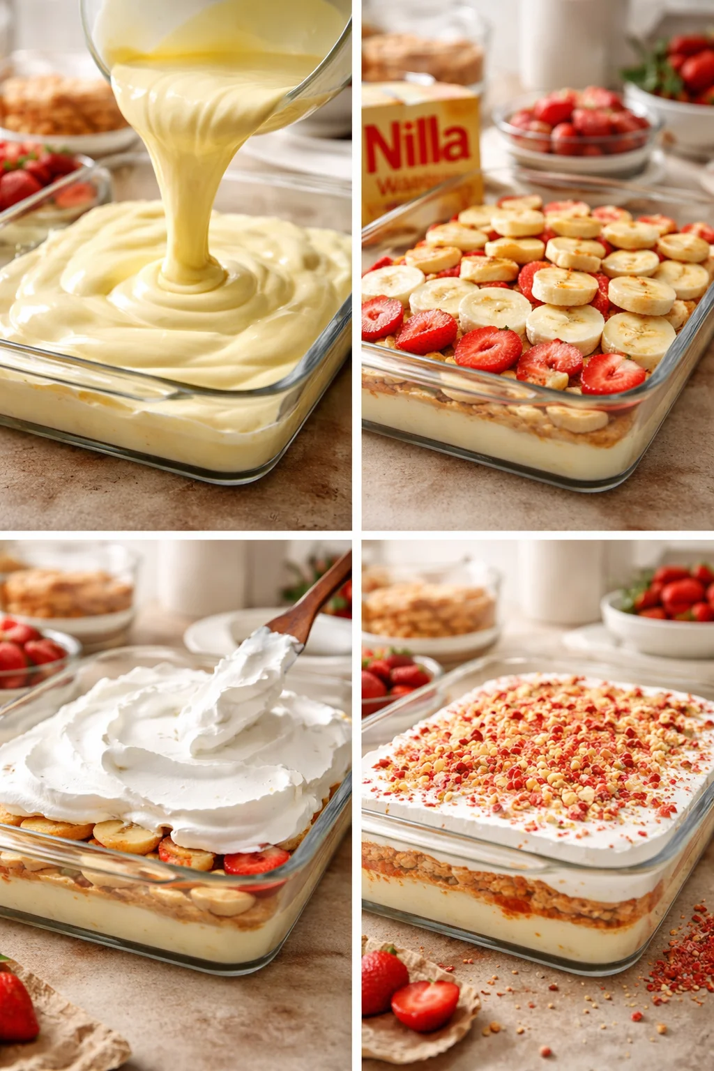 Sweet and Creamy Strawberry Crunch Banana Pudding Delight