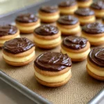 Delicious Boston Cream Pie Cookies filled with custard and topped with chocolate ganache.