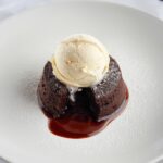 Molten chocolate lava cake with vanilla ice cream