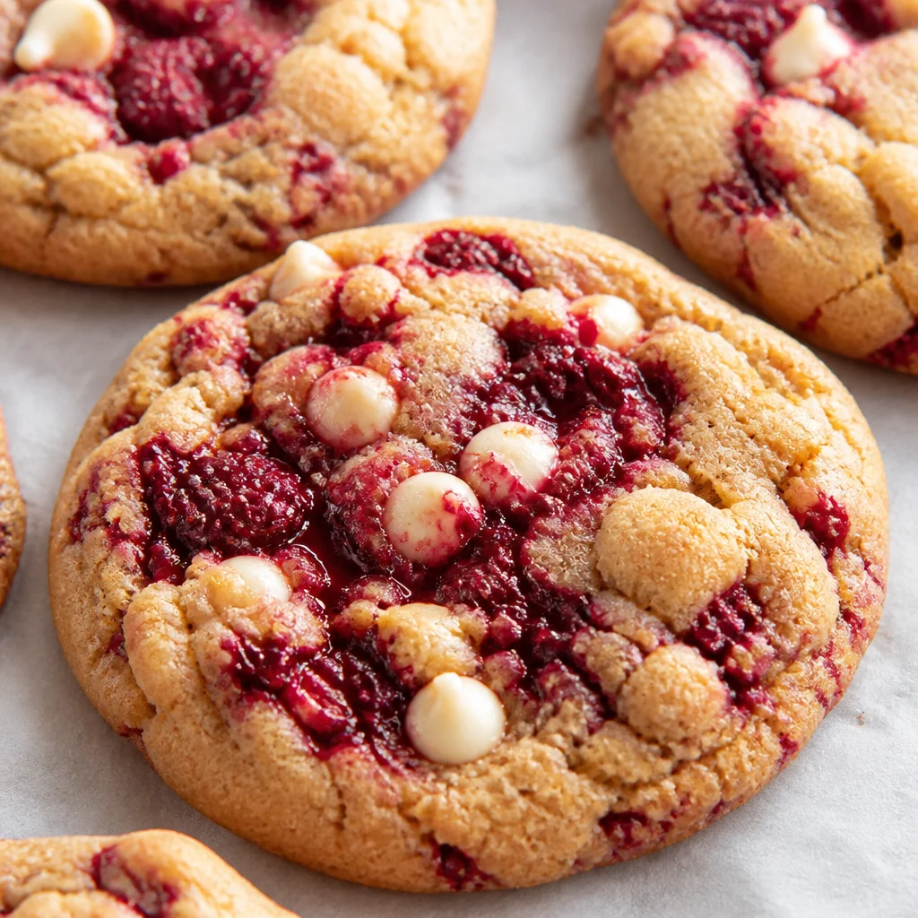 Delicious soft Raspberry Cookies studded with juicy berries and a crispy edge.