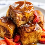Delicious Hawaiian Roll French Toast served with maple syrup and cinnamon.