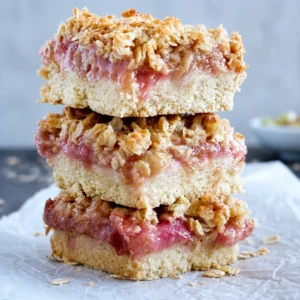 Delicious Best Rhubarb Crumble Bars with buttery crust and tart rhubarb filling.
