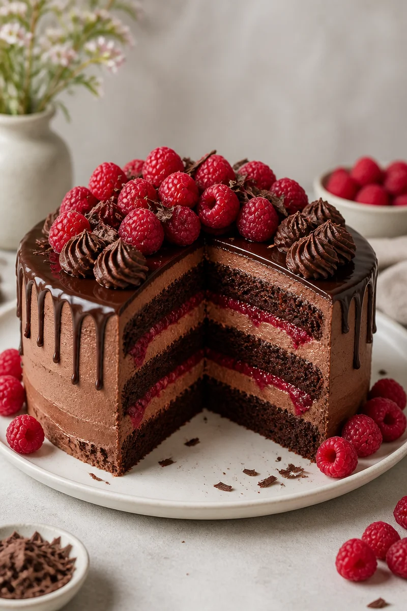 Indulge in Dark Chocolate Raspberry Mousse Cake