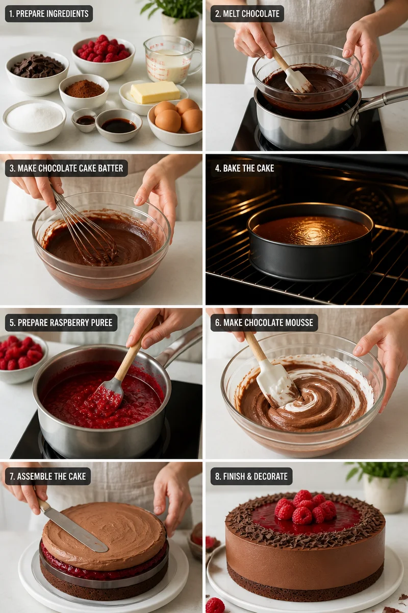 Savor Every Bite of Dark Chocolate Raspberry Mousse Cake