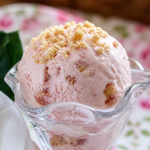 Delicious Divine Rhubarb Ice Cream served in a bowl with fresh rhubarb garnish.
