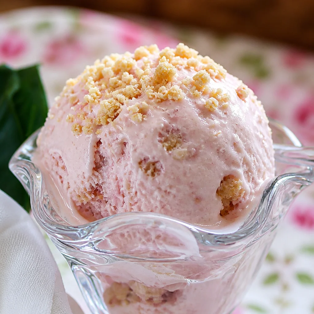 Delicious Divine Rhubarb Ice Cream served in a bowl with fresh rhubarb garnish.