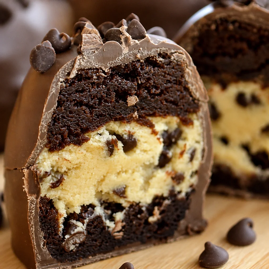 Delicious Chocolate Chip Cookie Dough Brownie Bites stacked on a plate.