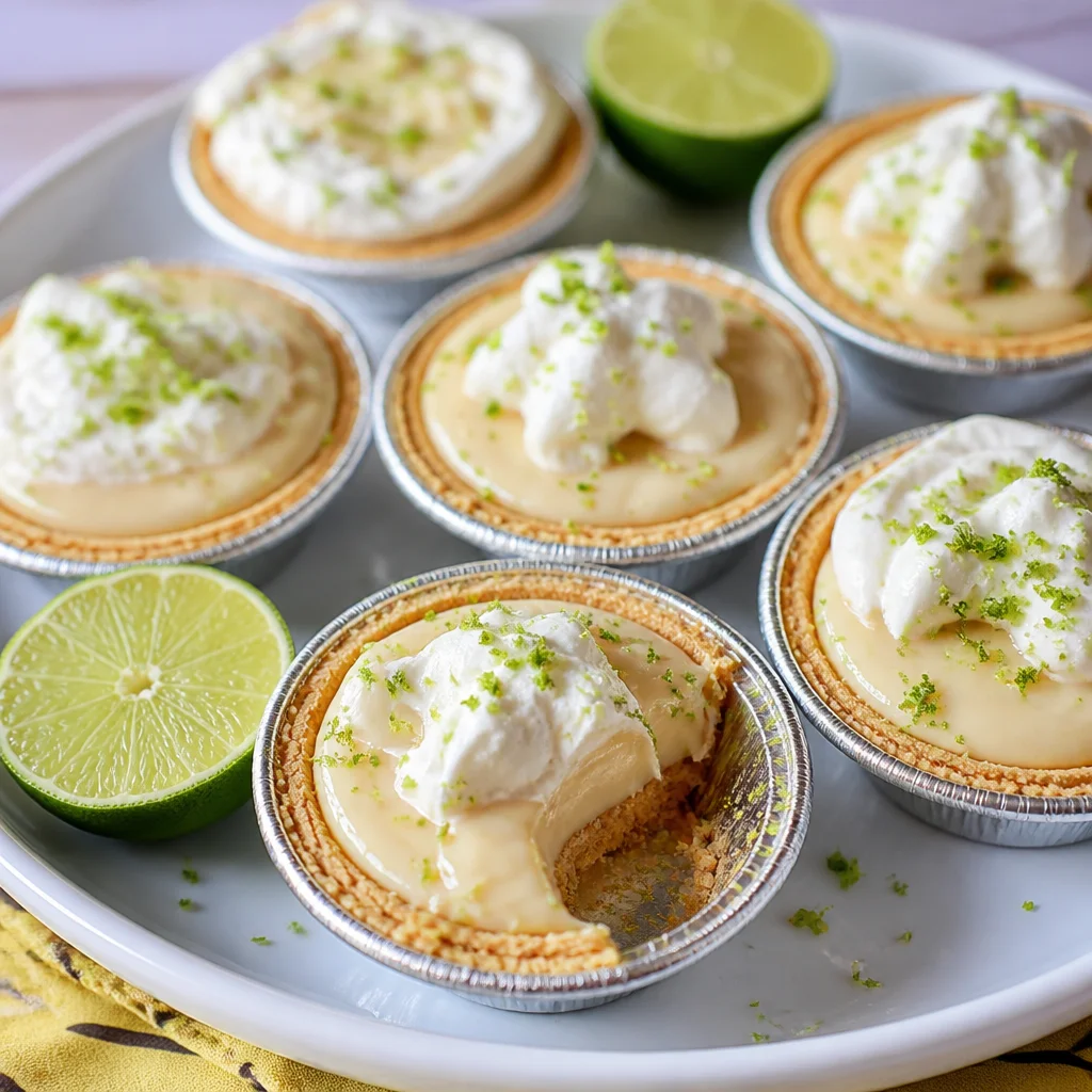 Mini No Bake Key Lime Pies in jars with graham cracker crust and whipped cream.