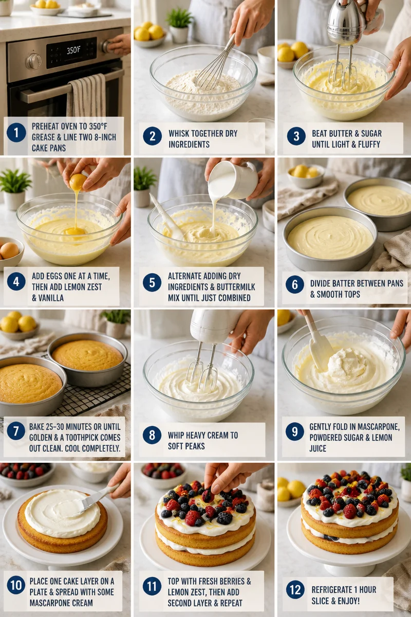 Deliciously Light Lemon Berry Mascarpone Cake to Savor