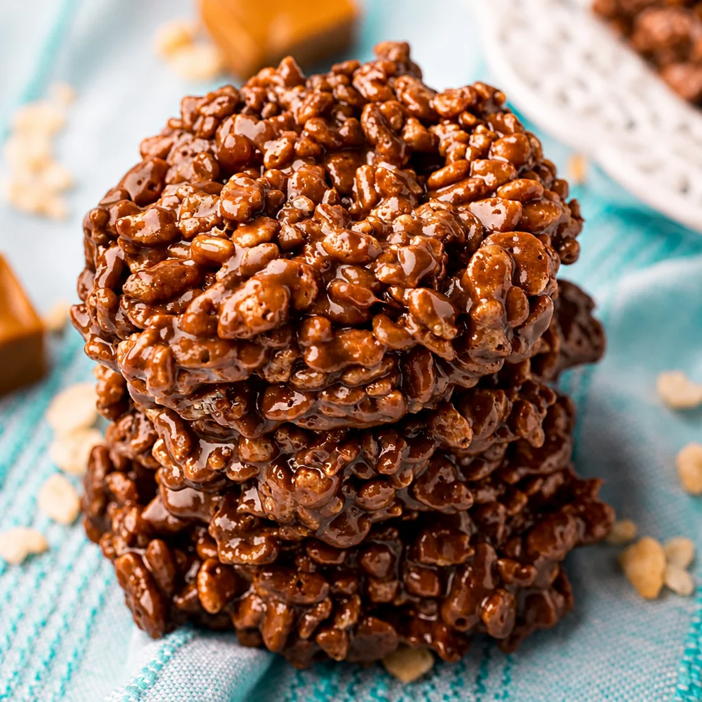 Delicious homemade Star Crunch cookies made with rice cereal, caramel, and chocolate.