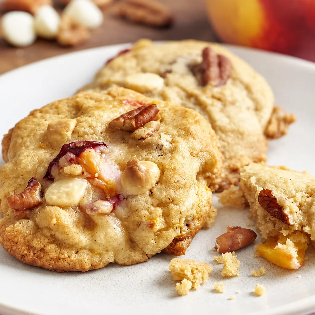 Tender & Chewy Peaches and Cream Cookies with fresh peaches and white chocolate.
